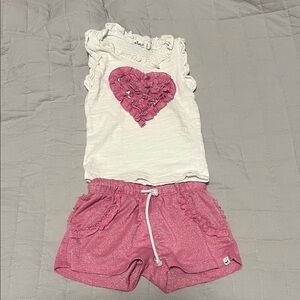 Oh baby Girls White Ruffle Heart Tank & Pink Ruffle Shorts Matching Set 6-12M